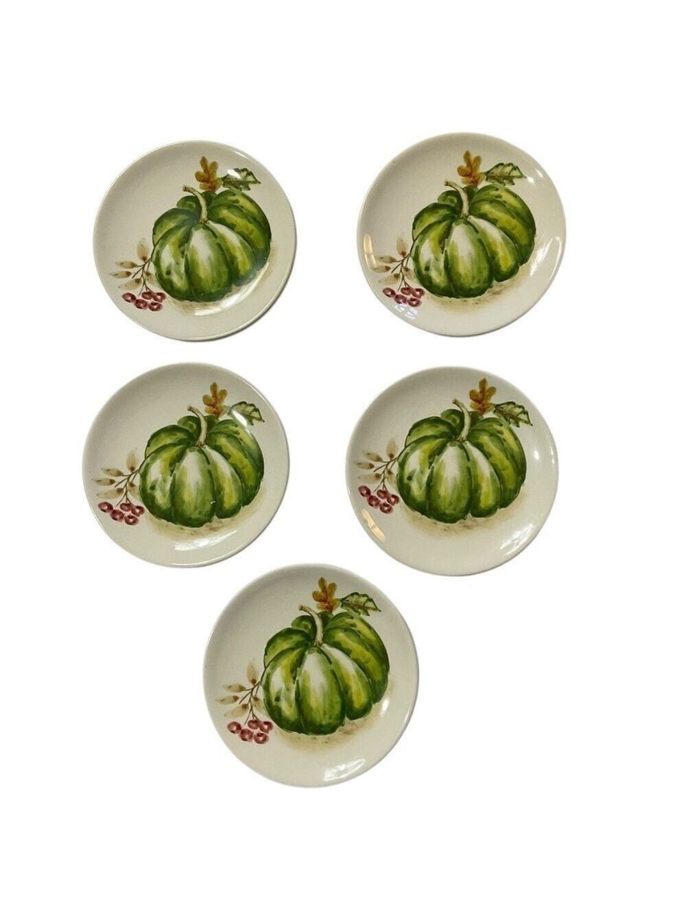 Set of 5 Maxcera Pumpkin Dessert Plates Fall Harvest Green Pumpkin 6 Inch